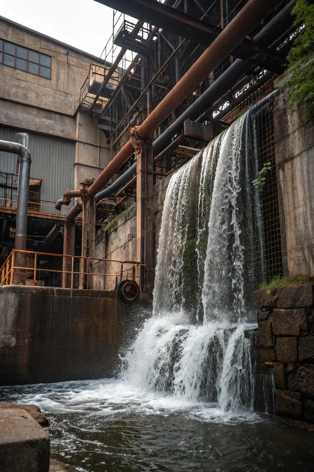 Showcase industrial chic with a metal pipe water feature.