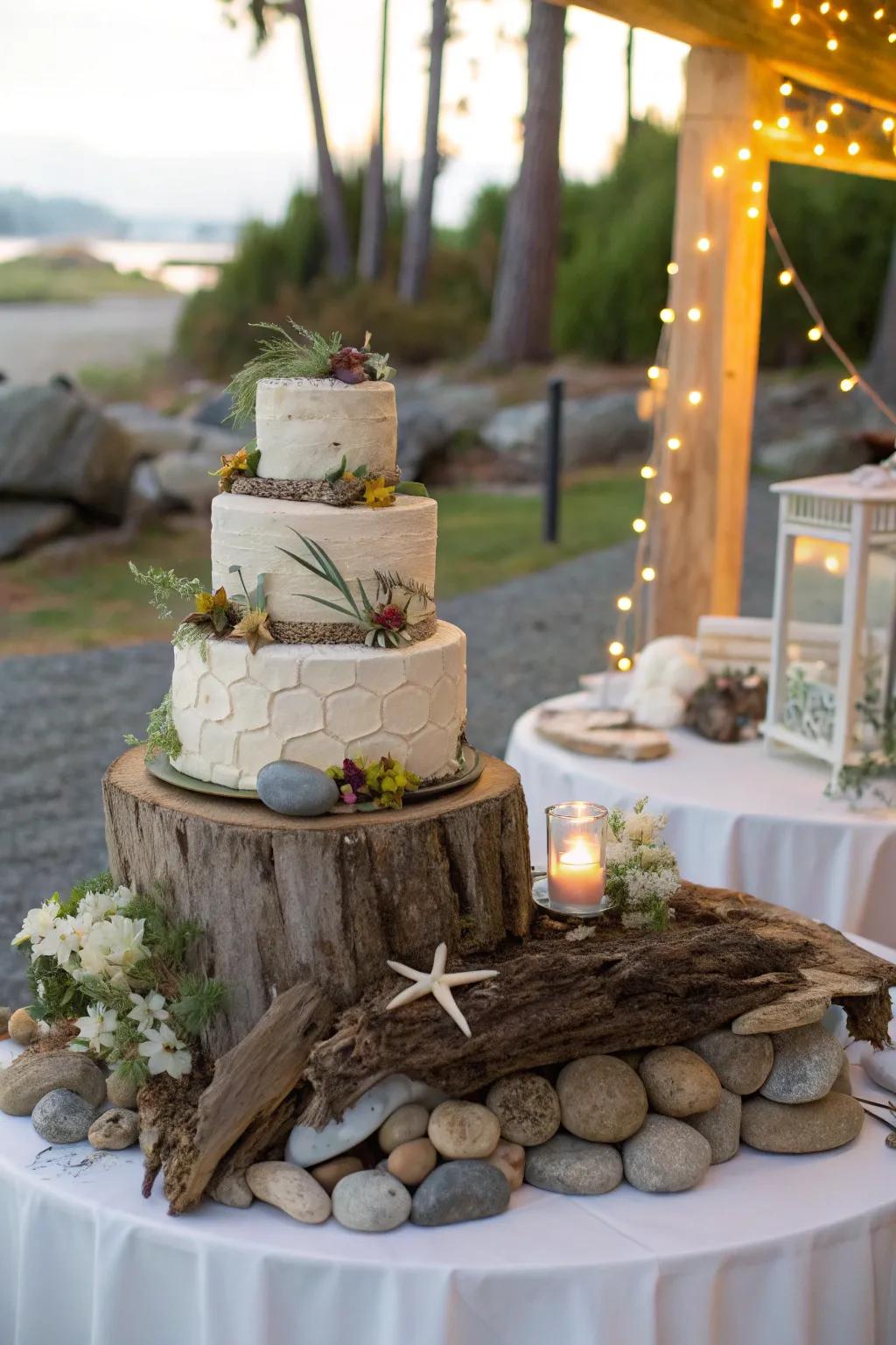 Natural elements add a unique touch to the cake table.