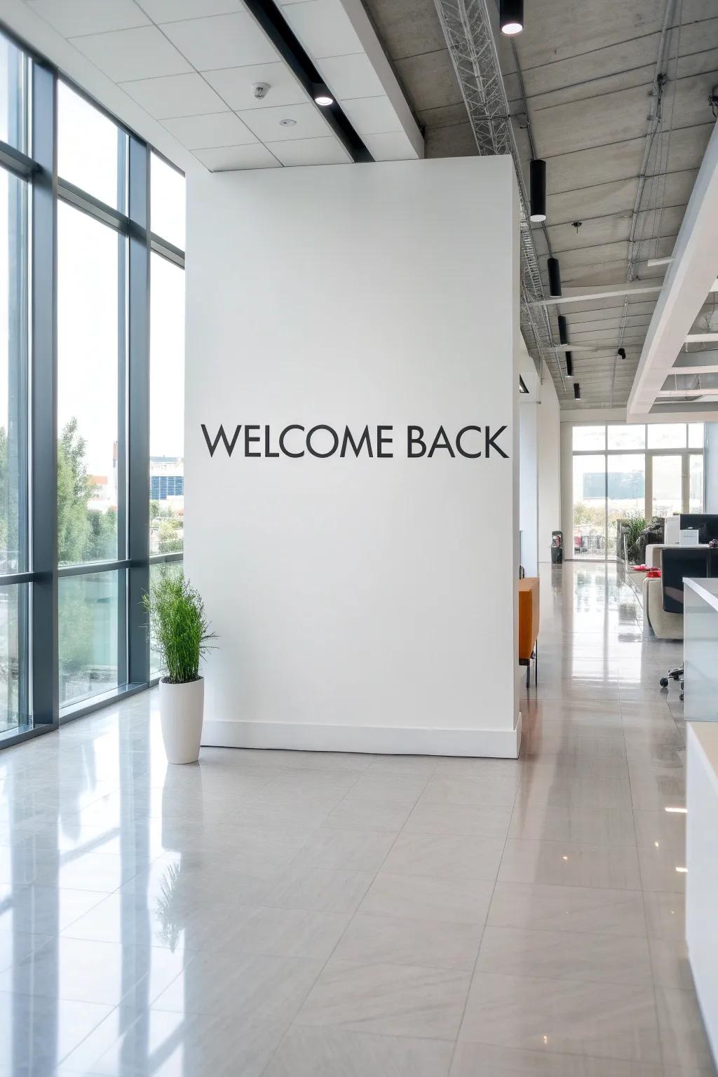 A minimalistic poster adds sophistication to a modern office.