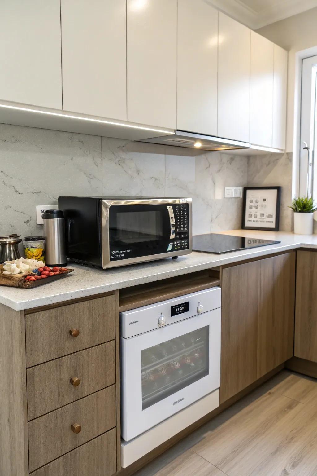 A corner countertop wave cooker maximizes space without overcrowding your culinary space.