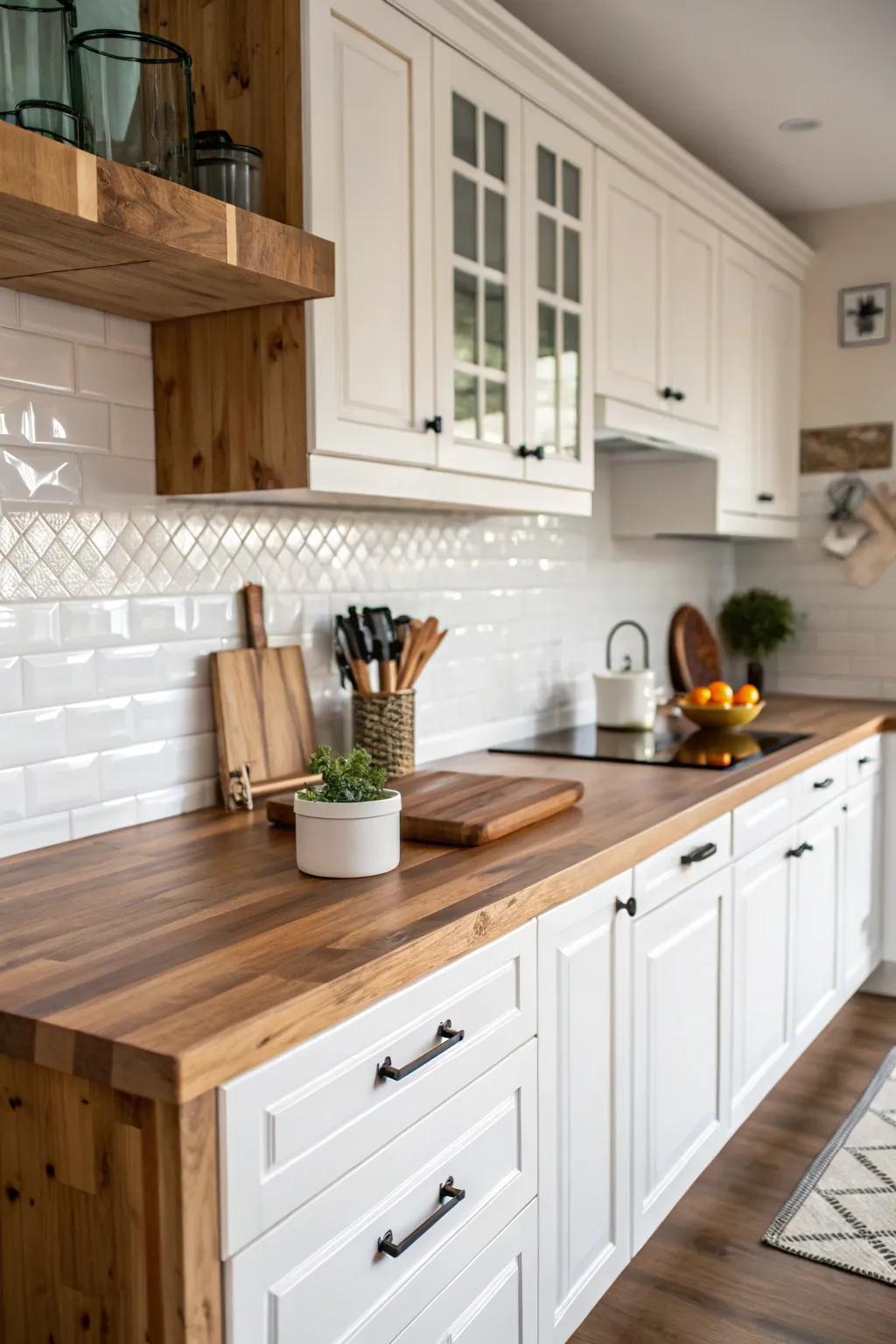 A kitchen design that experiments with diverse wood tones for increased depth.