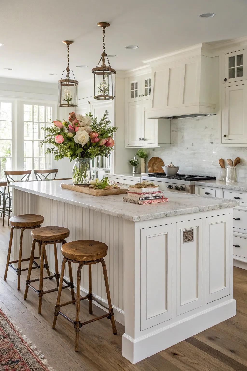 A central island provides fashion and practicality in the cooking area.