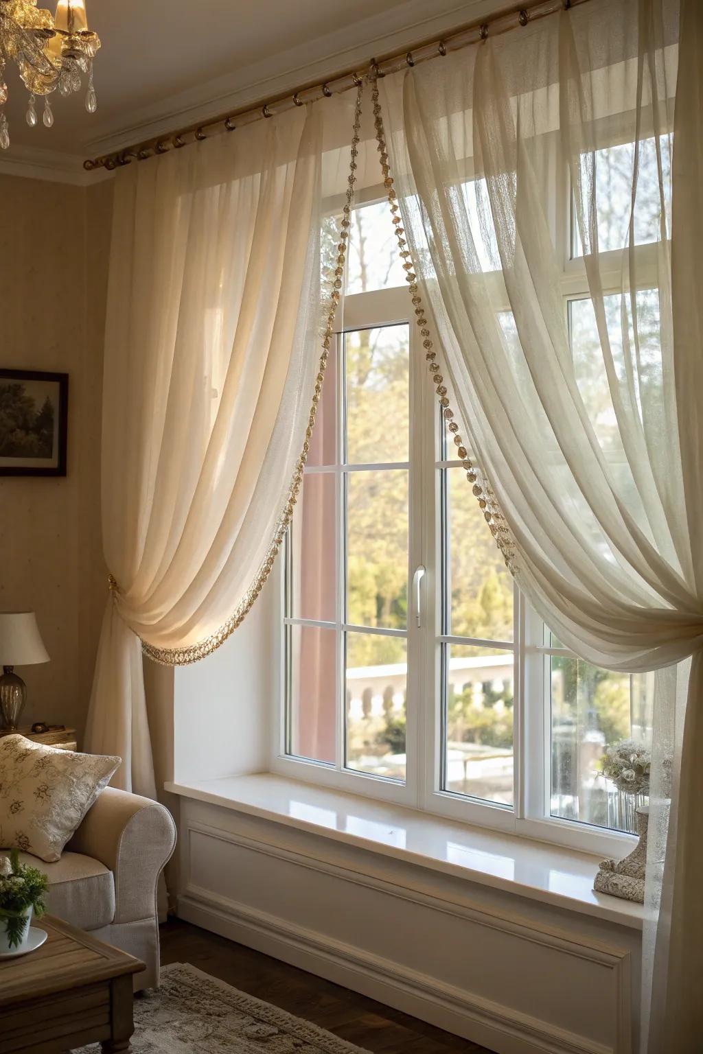 Add a romantic touch to your windows with delicate sheer valances.