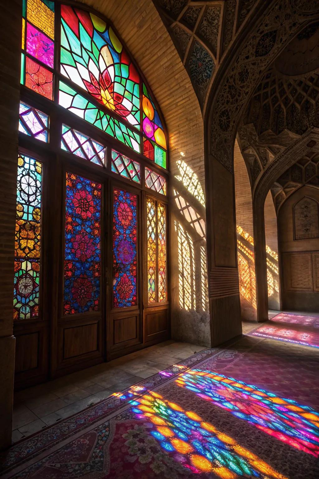 Stained glass windows create spectacular light patterns.