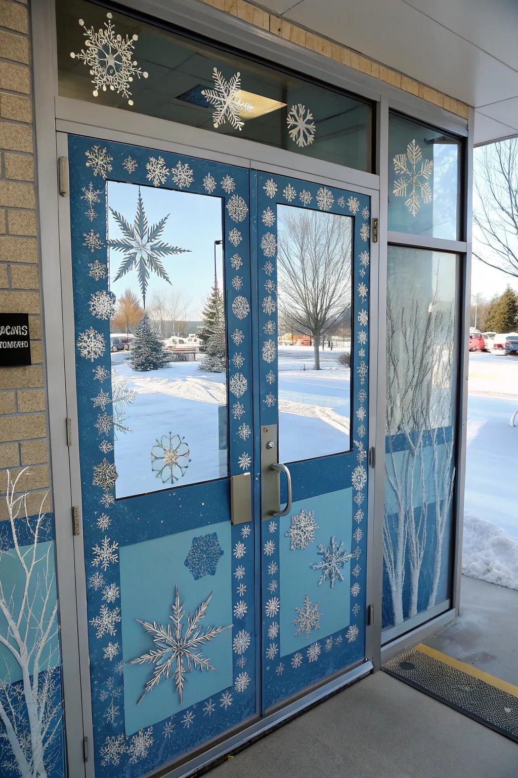 Frigid phantasm conveys a bewitching winter sentiment to this doorway
