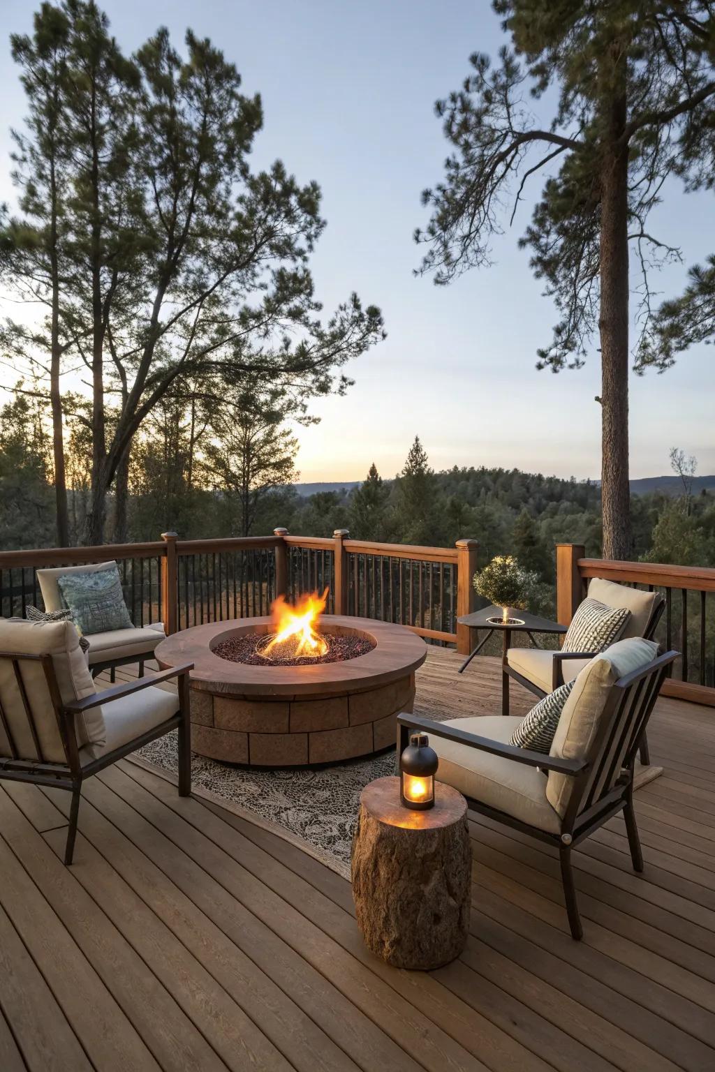 A fire pit turns your deck into a warm and inviting gathering spot.
