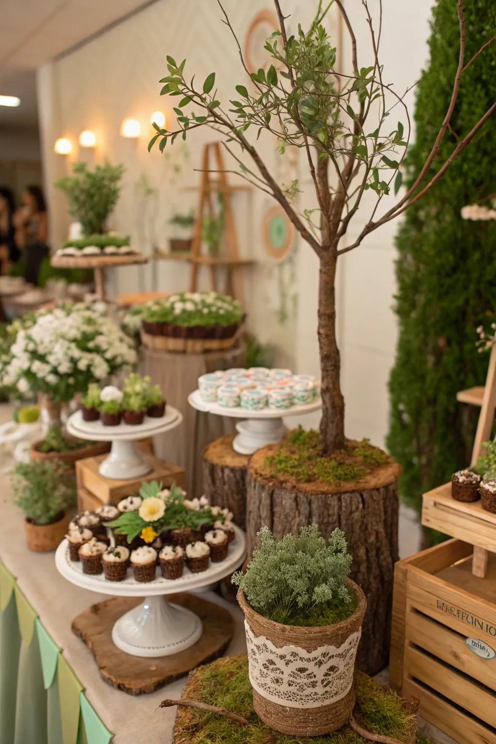 Encased flora add greenery and serve as perfect take-home gifts.