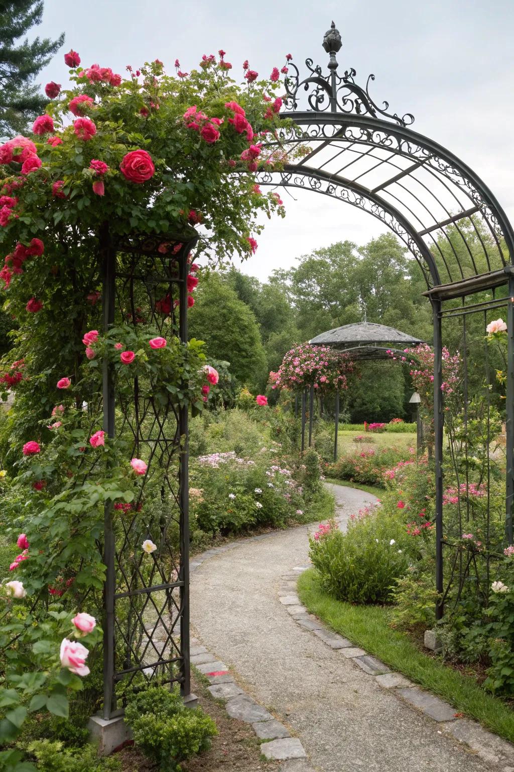 A metal arbor gives your garden a hint of magic.
