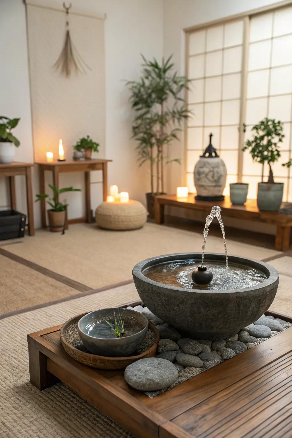 A water element adds a soothing auditory component.