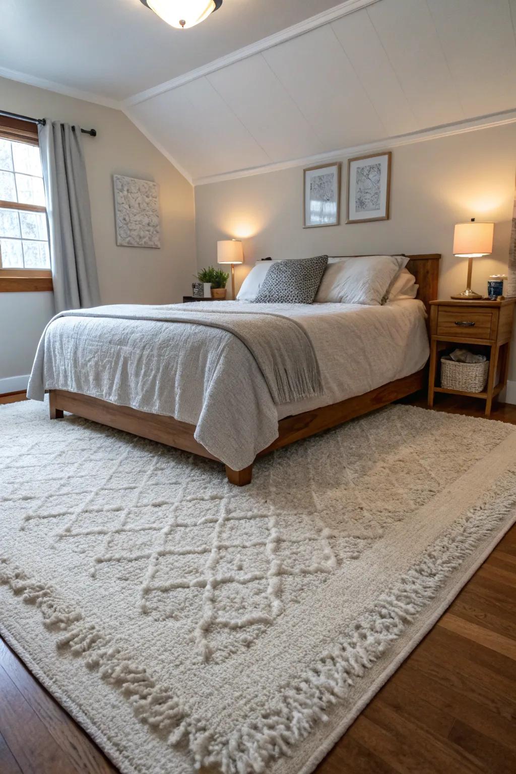 The room is grounded by area rugs, which also add a cozy touch.