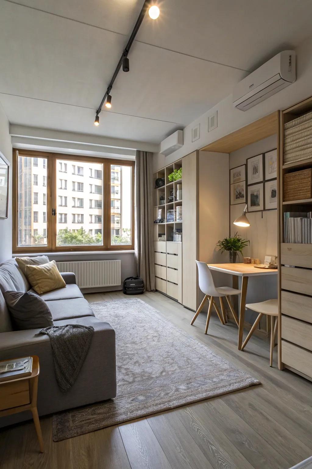 Modular furniture presents adaptable solutions for dynamic studio living.