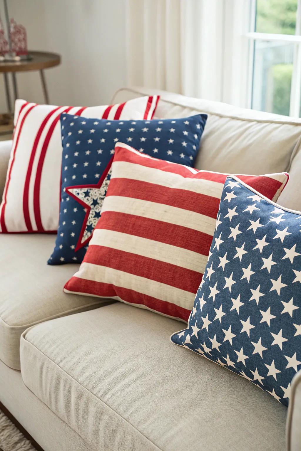 Patriotic pillow covers easily update your living space.
