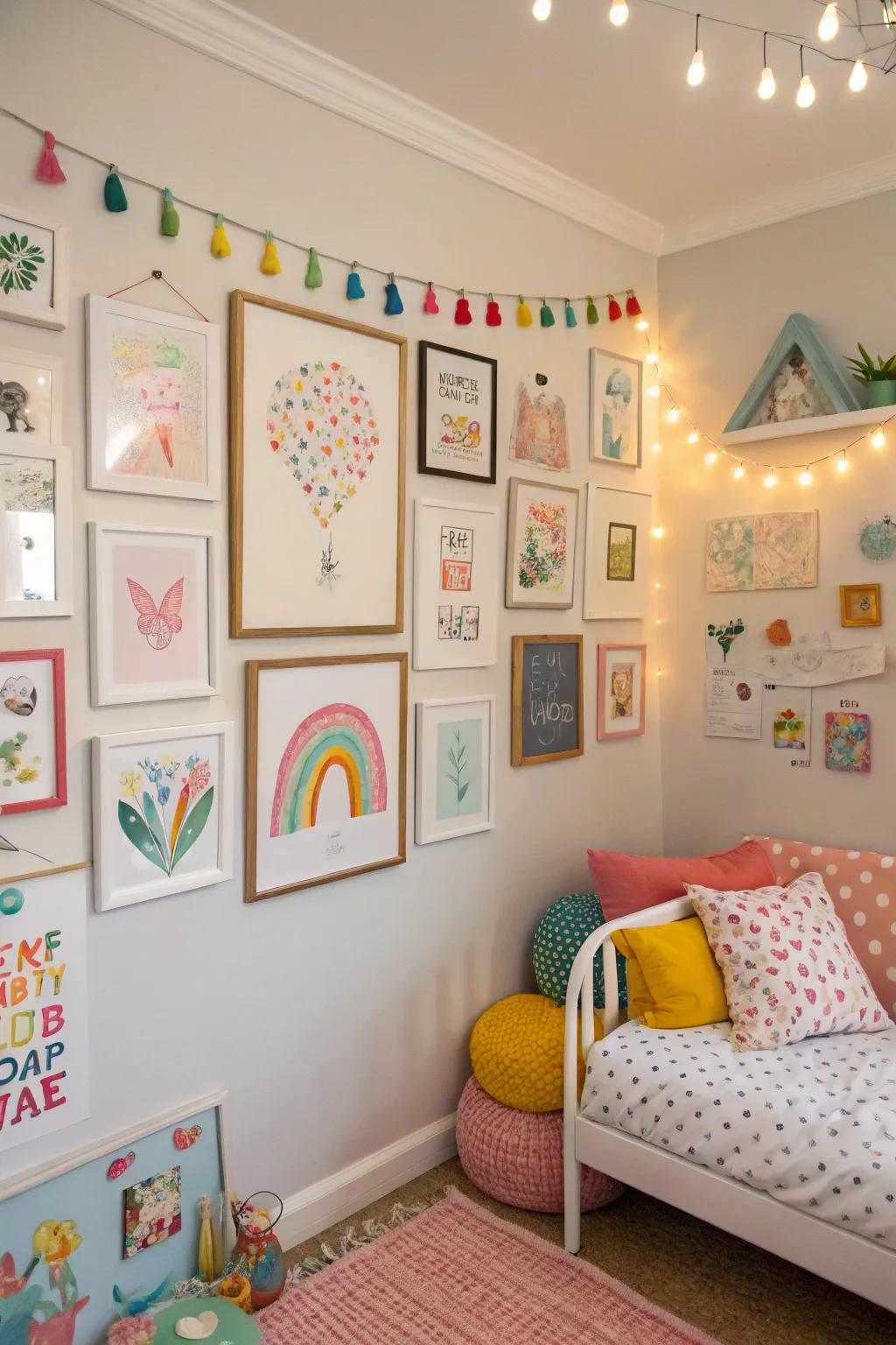 A personalized gallery wall displaying favorite artworks.