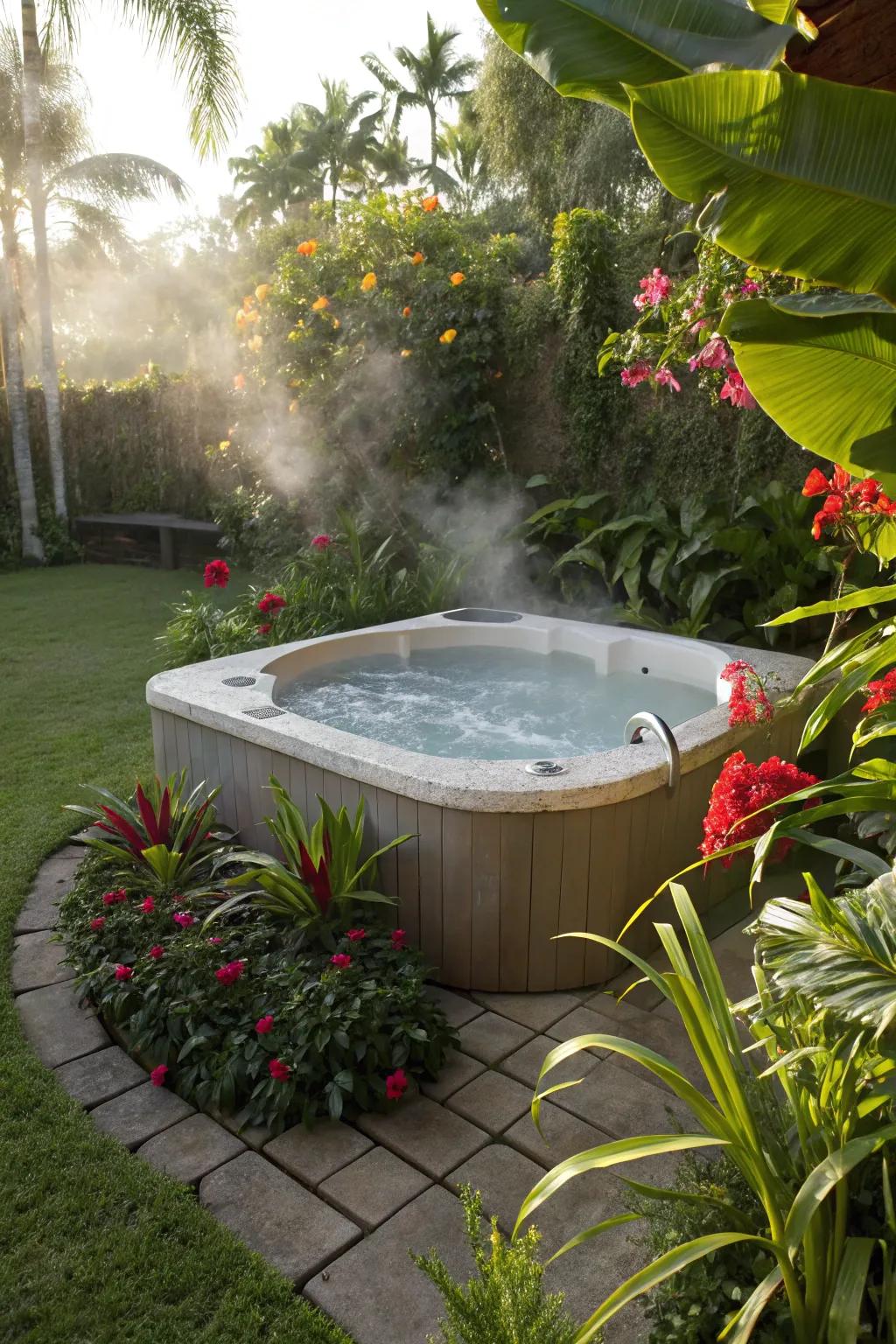 Exotic flora transmute your personal spa into an equatorial retreat.