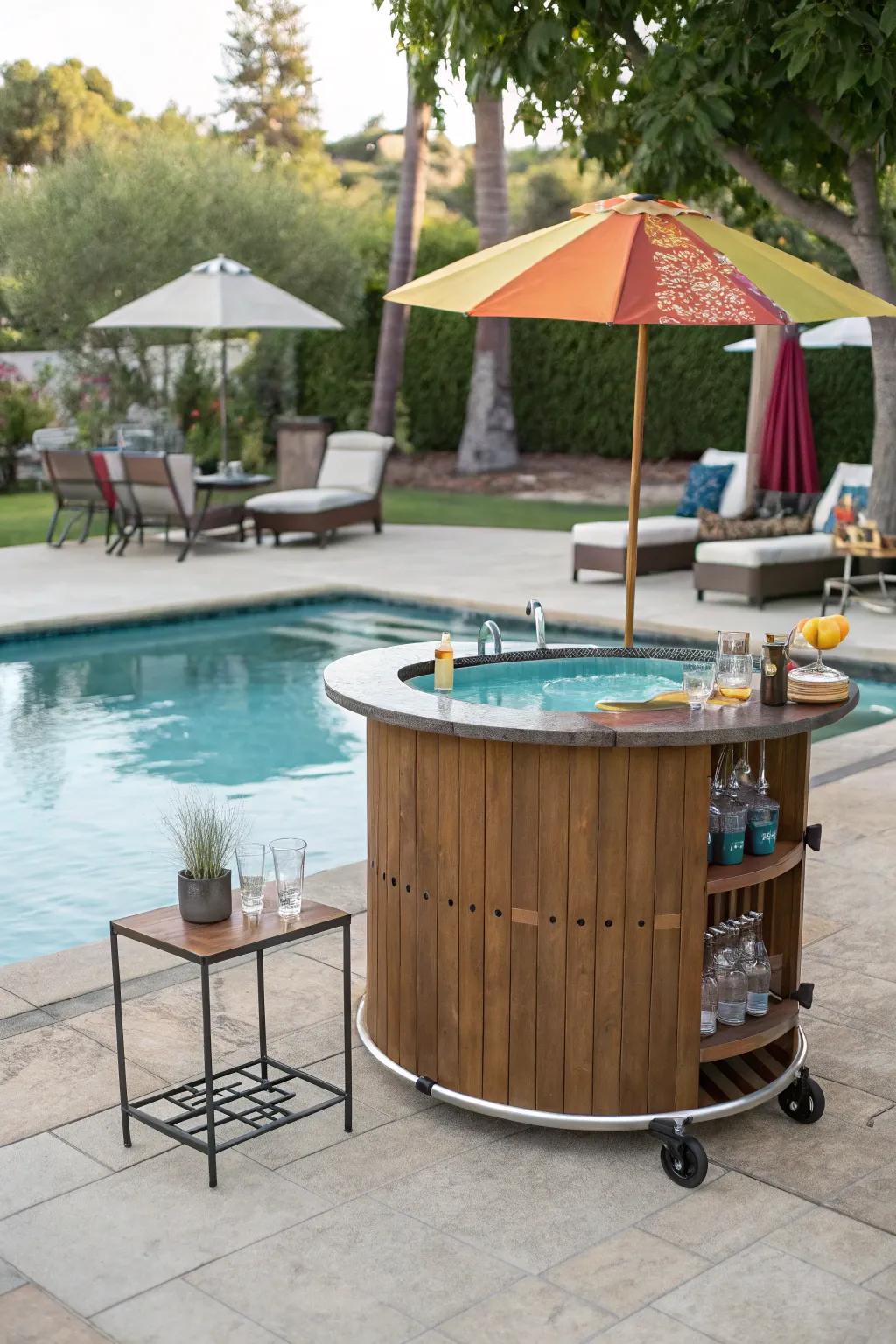 Transportable bars provide flexibility and ease for your poolside get-togethers.