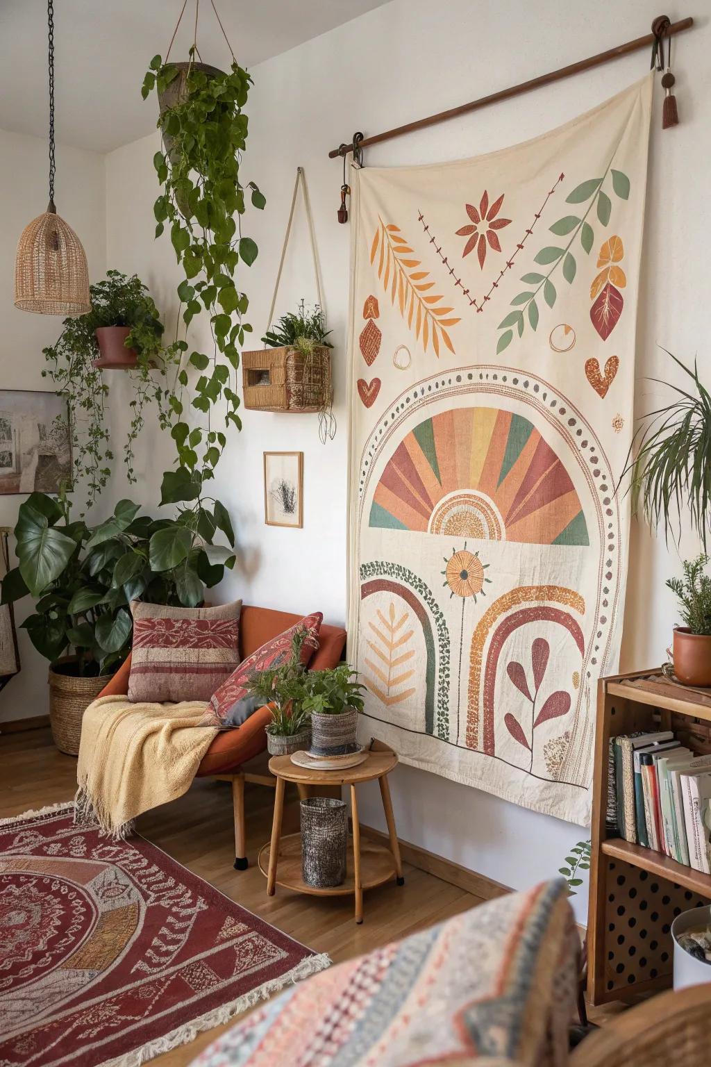 Prints featuring boho chic add warmth and character to any area.