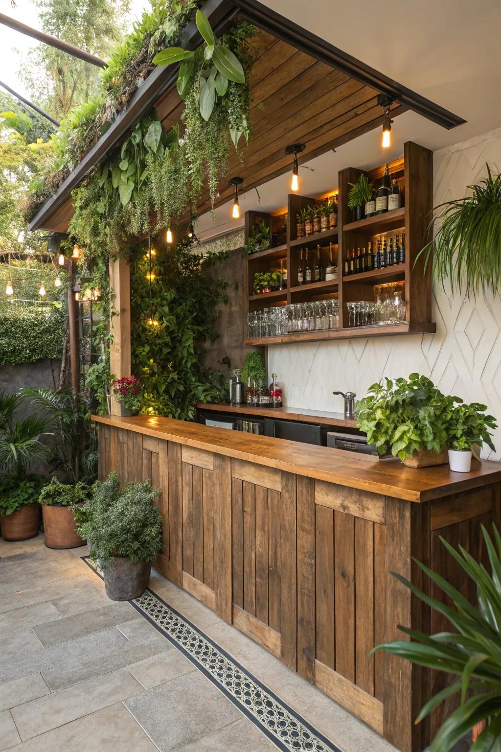 Natural features bring warmth to this inviting bar.