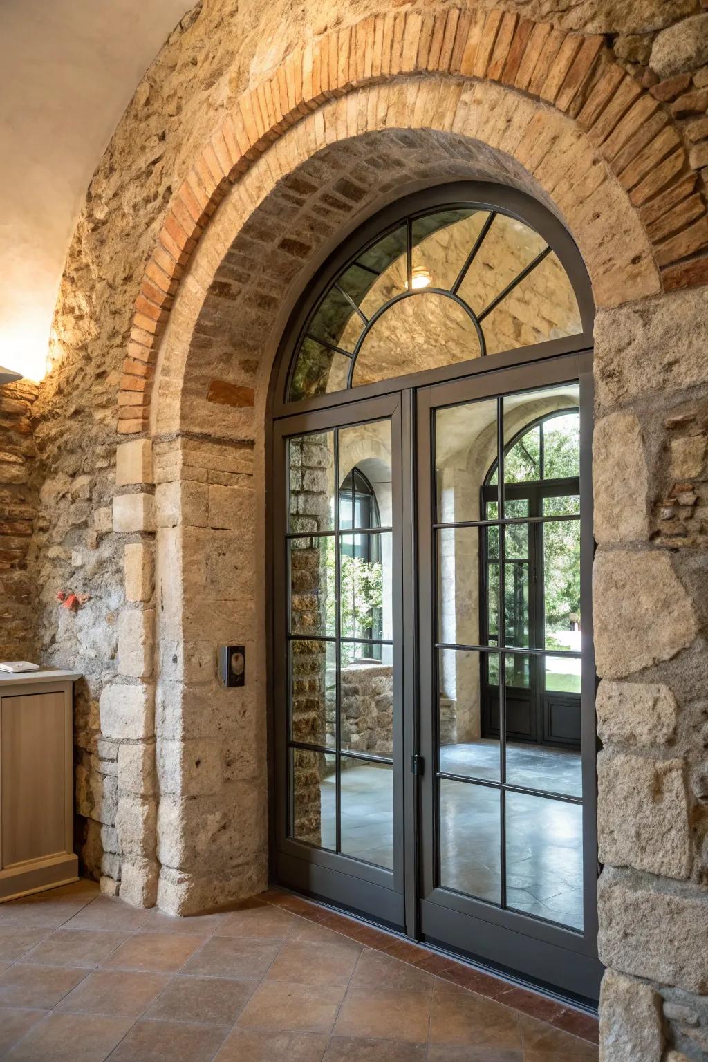 An archway gate crafted from fused materials, appending profundity to the textured interior.