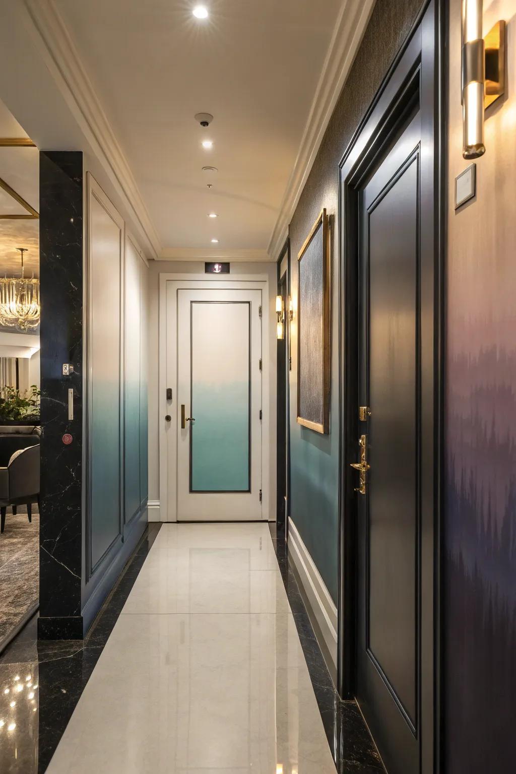 An ombre-painted door that provides a stunning gradient visual.