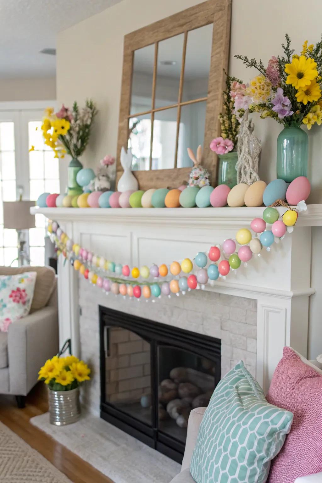 Buoyant Easter garland illuminating the abode.