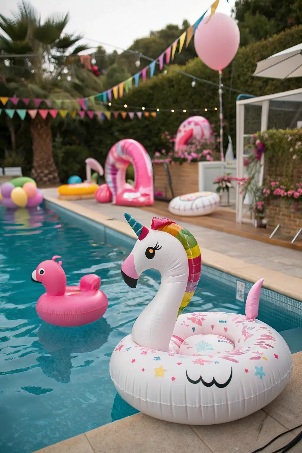 Pool floats that function as both decor and entertainment.