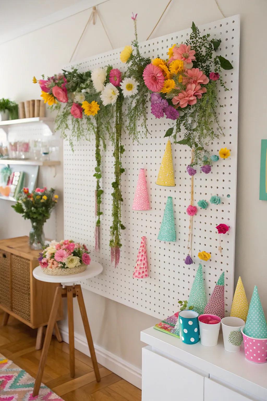 Unleash creativity through an adaptable pegboard backdrop.
