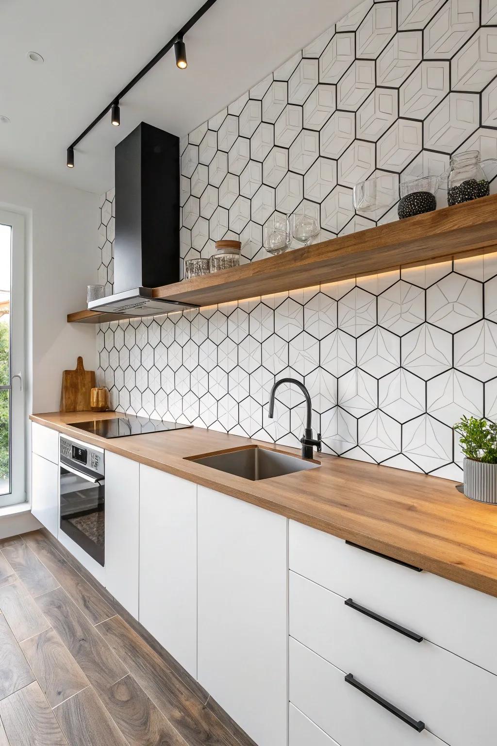Modernize your kitchen with hexagon tile allure.