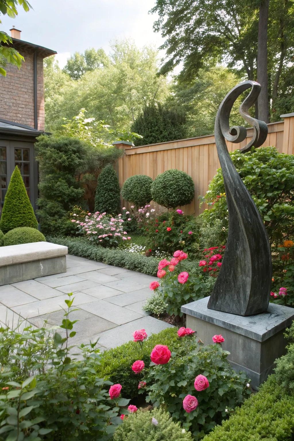 A sculpture can act as an impressive emphasis within the landscape.