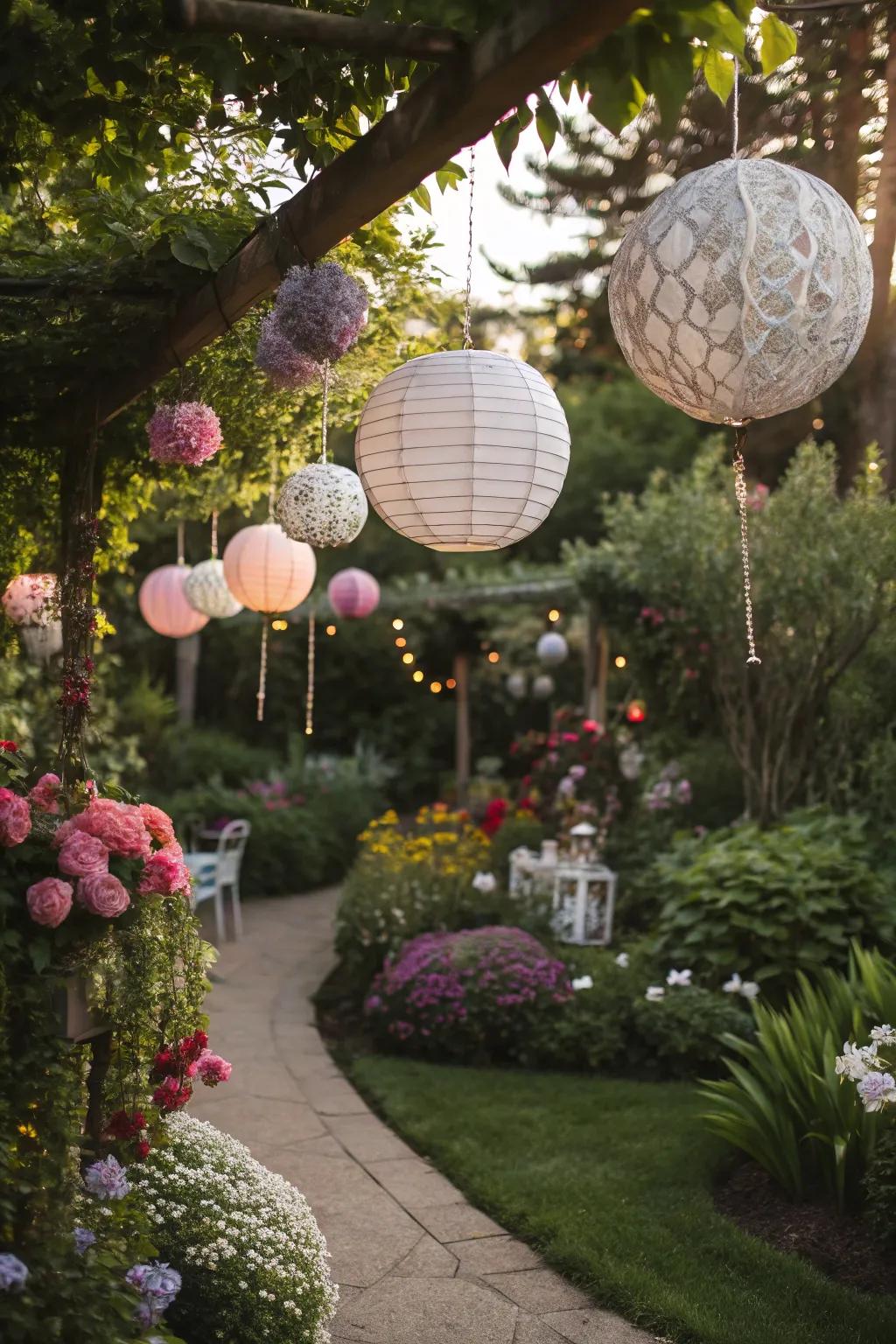 Hanging designs add quirkiness and visual interest to the garden.