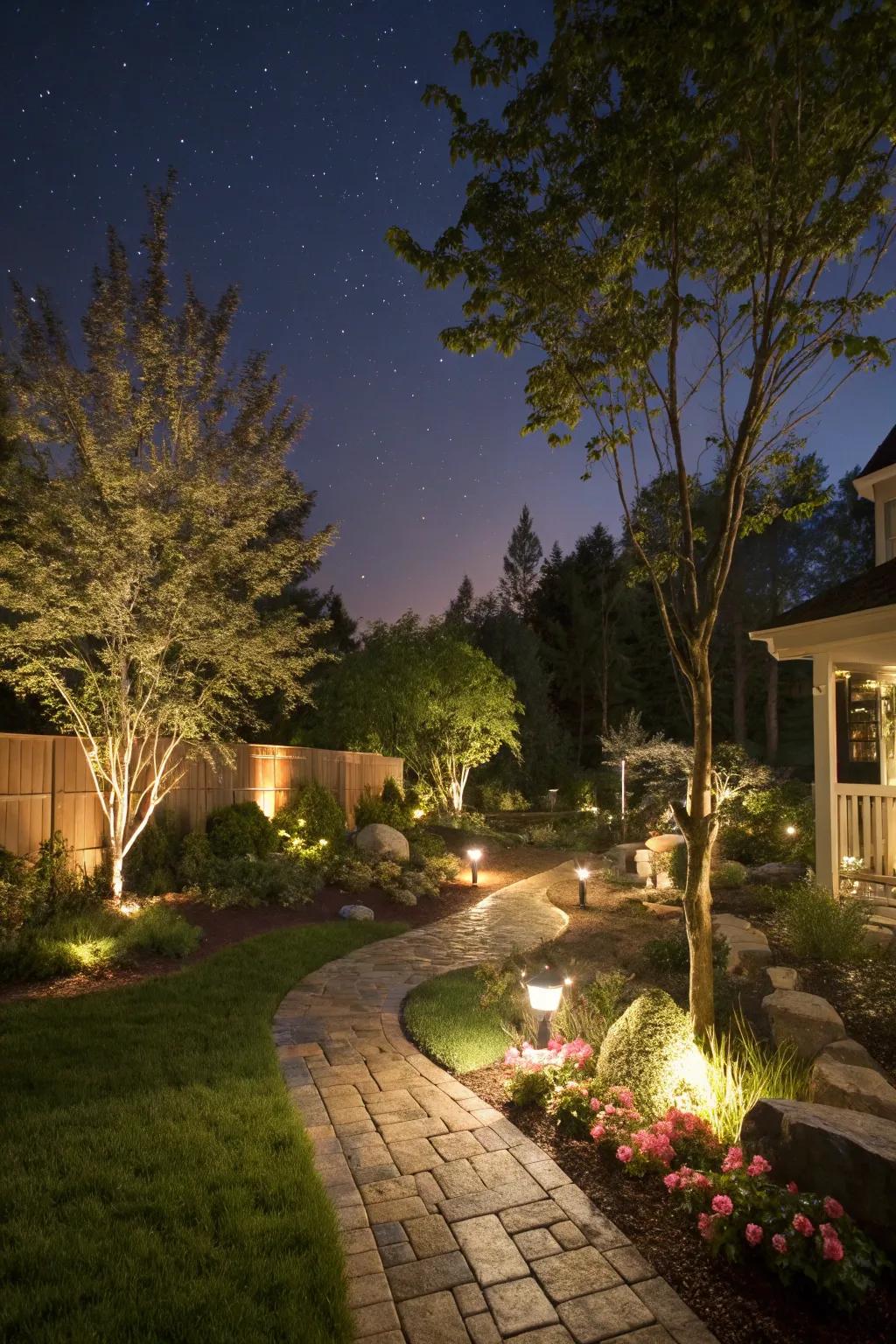 Spotlight lighting adds drama and highlights your backyard's best features.