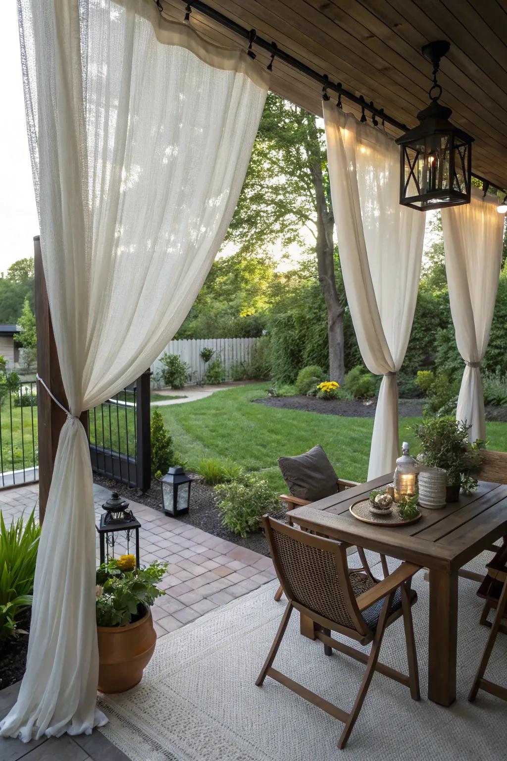 Outdoor drapes add privacy and a touch of class.
