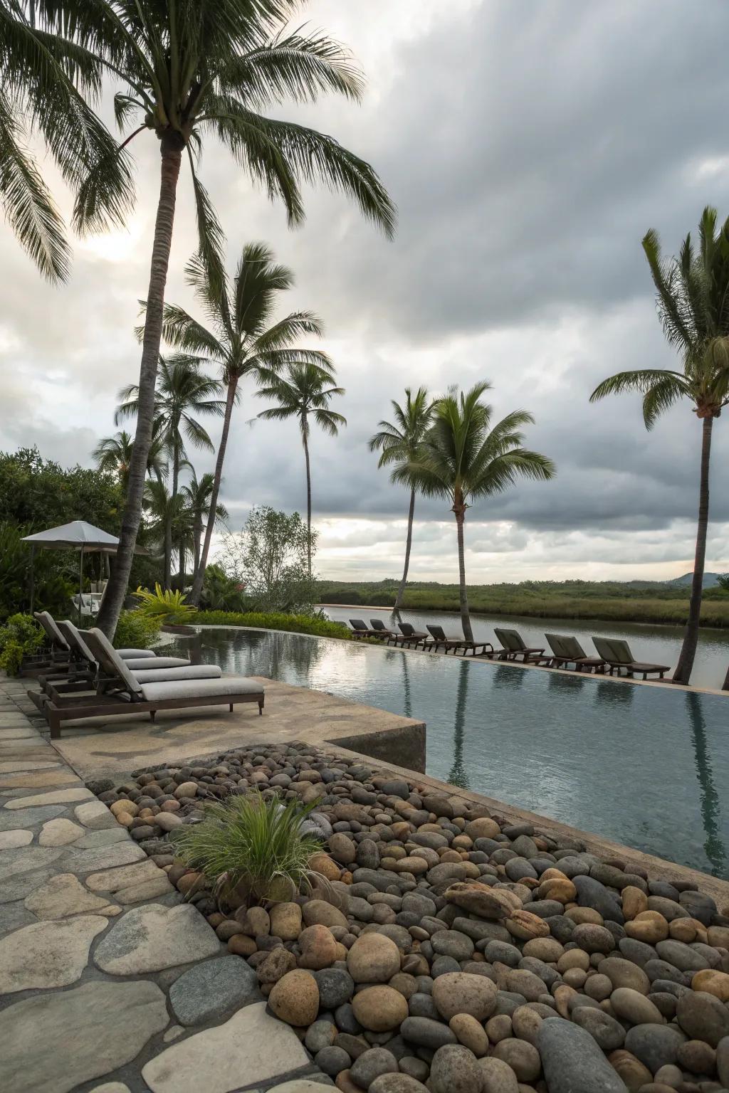 River rocks give your poolside a touch of nature.