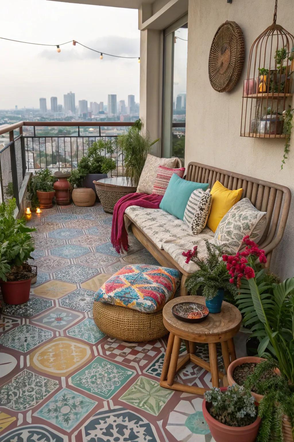 Patterned vinyl flooring combines strength with endless design options, perfect for creative spaces.