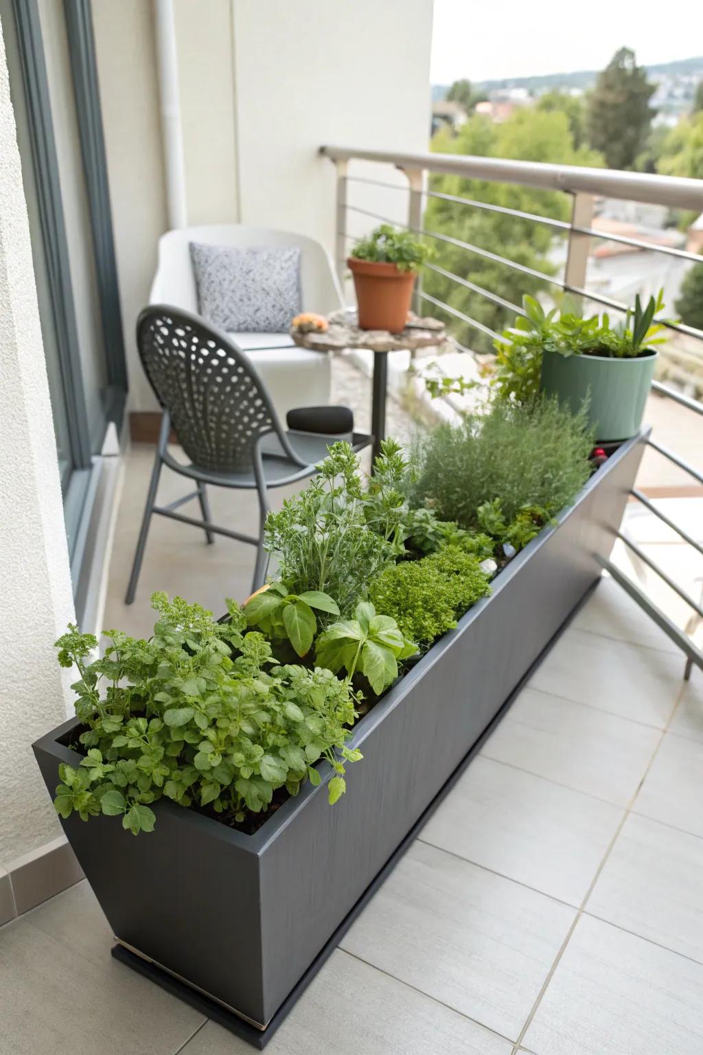 Long garden boxes are a modern and simple way to grow herbs.
