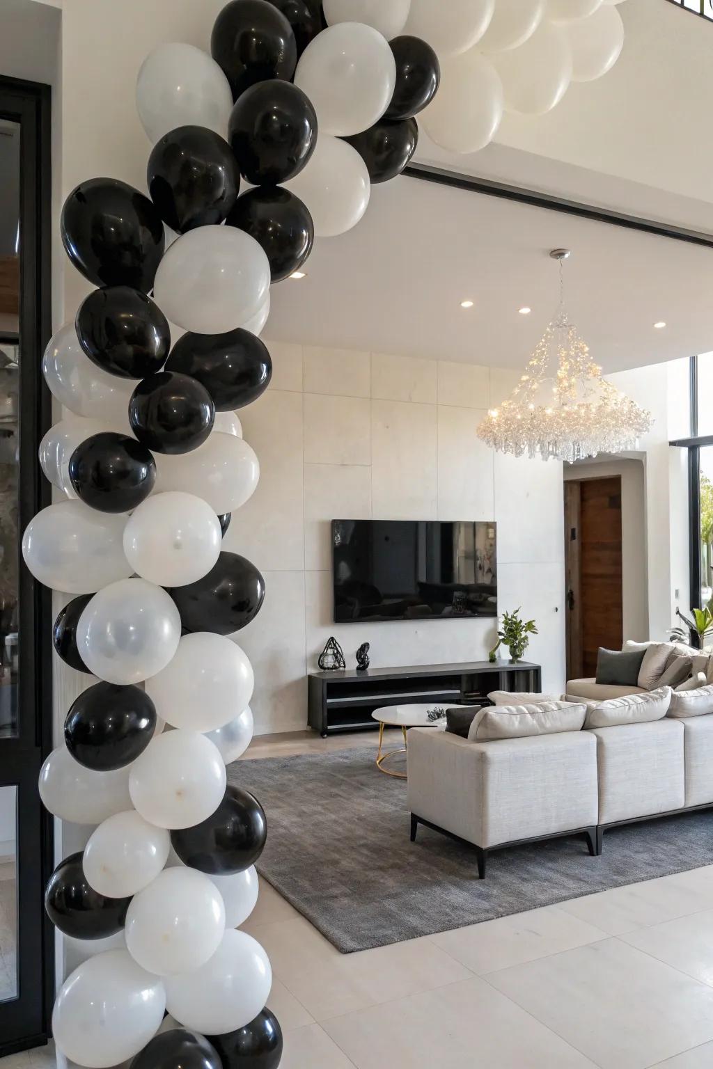 A sleek monochrome balloon backdrop for a bold, modern look.