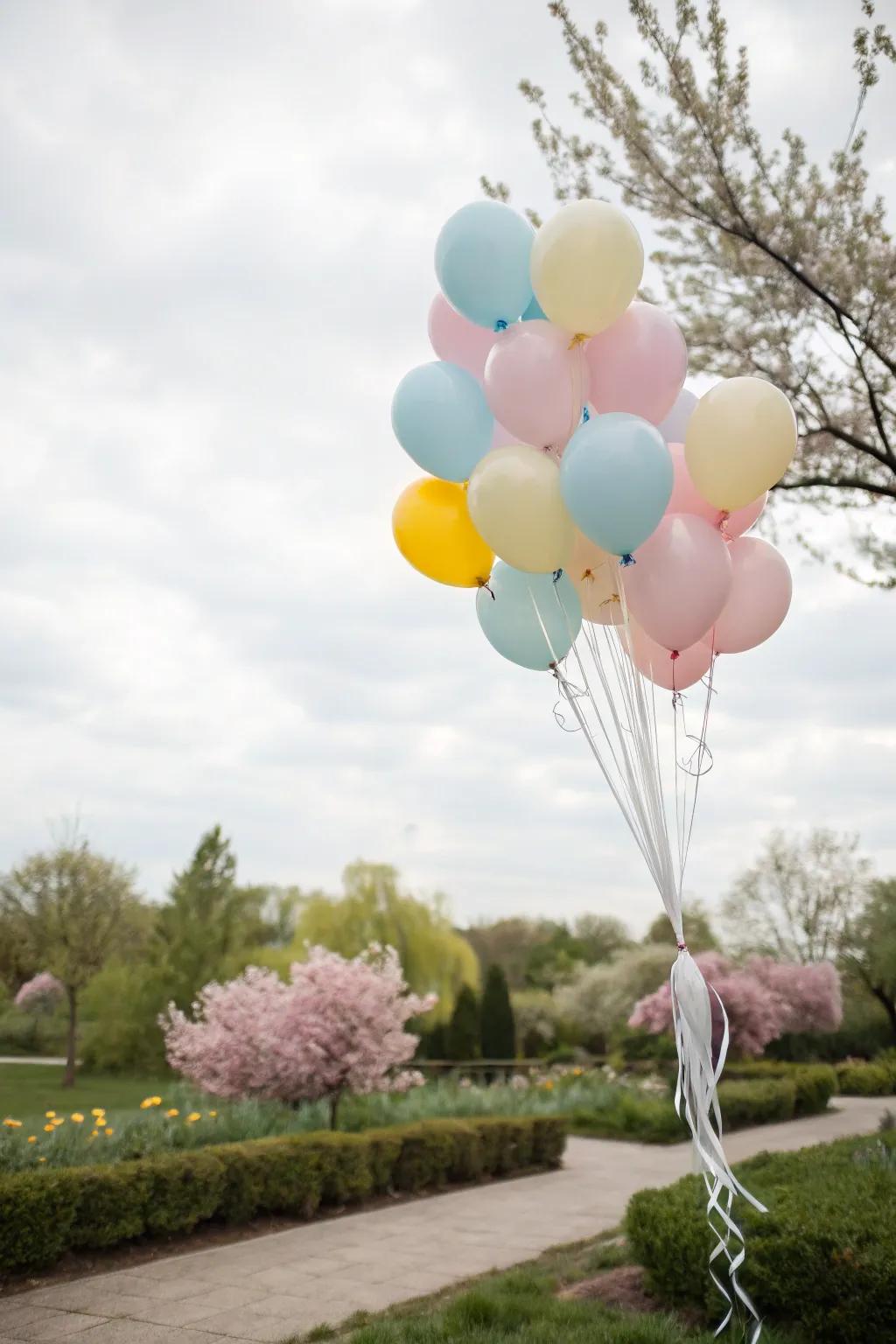 A pastel balloon bouquet that brings a dreamy charm to any decor.