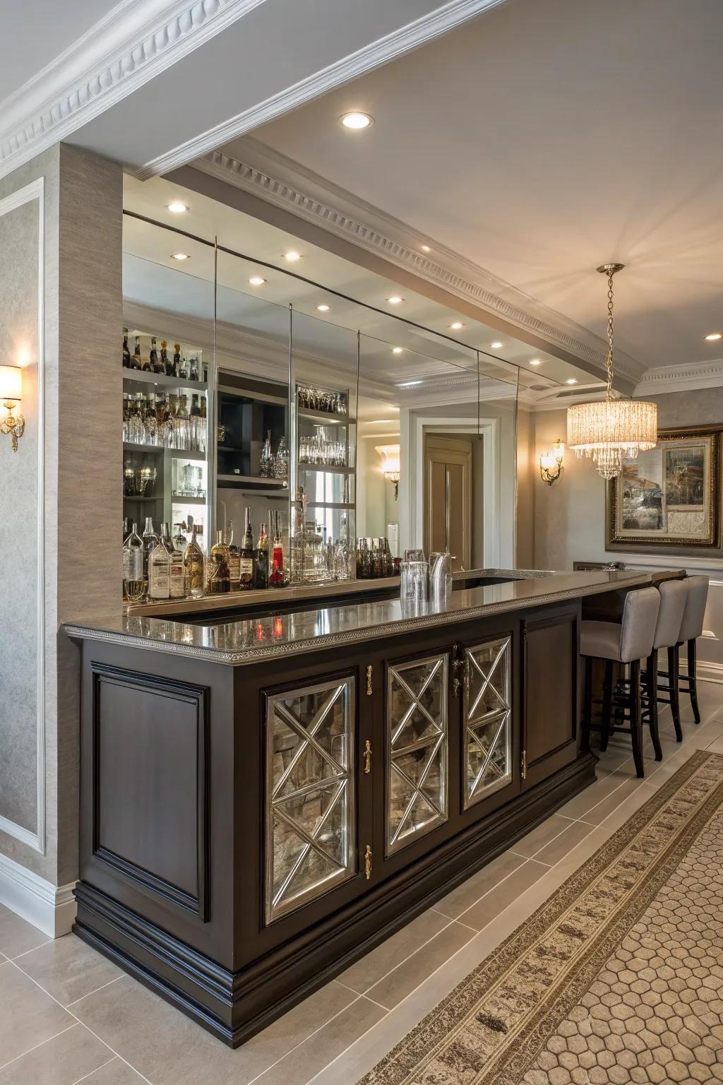 Mirrors enhance light in your bar area.