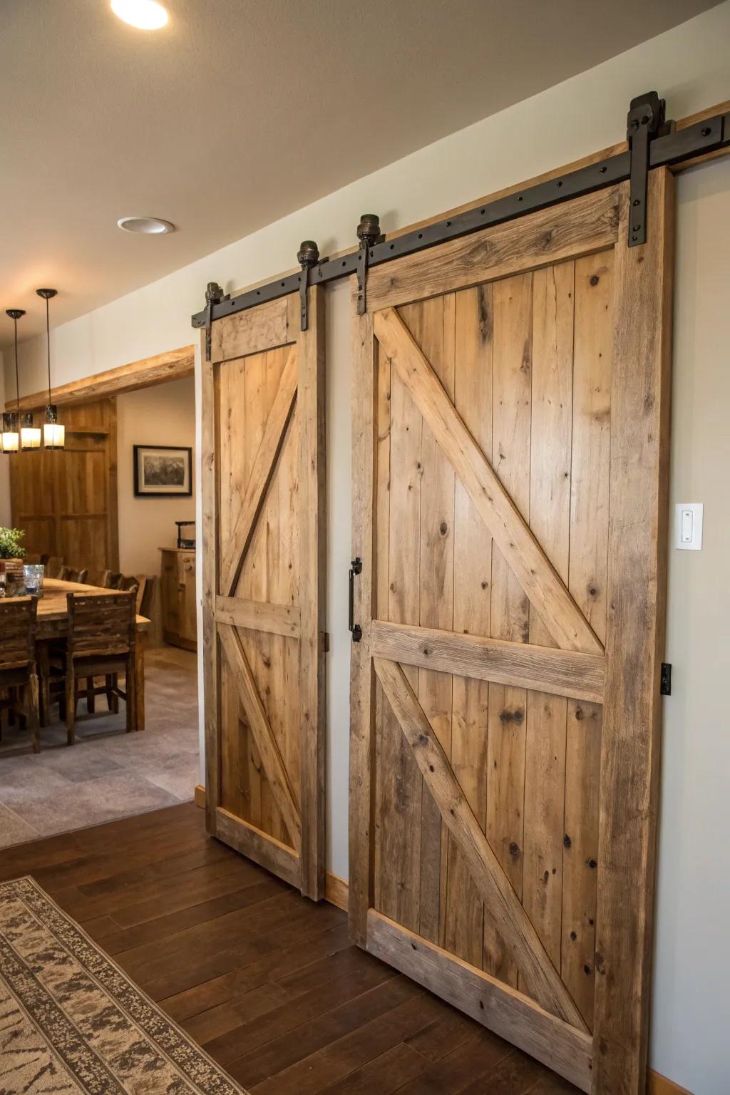 Sliding barn-style doors incorporating rustic charm to the interior.