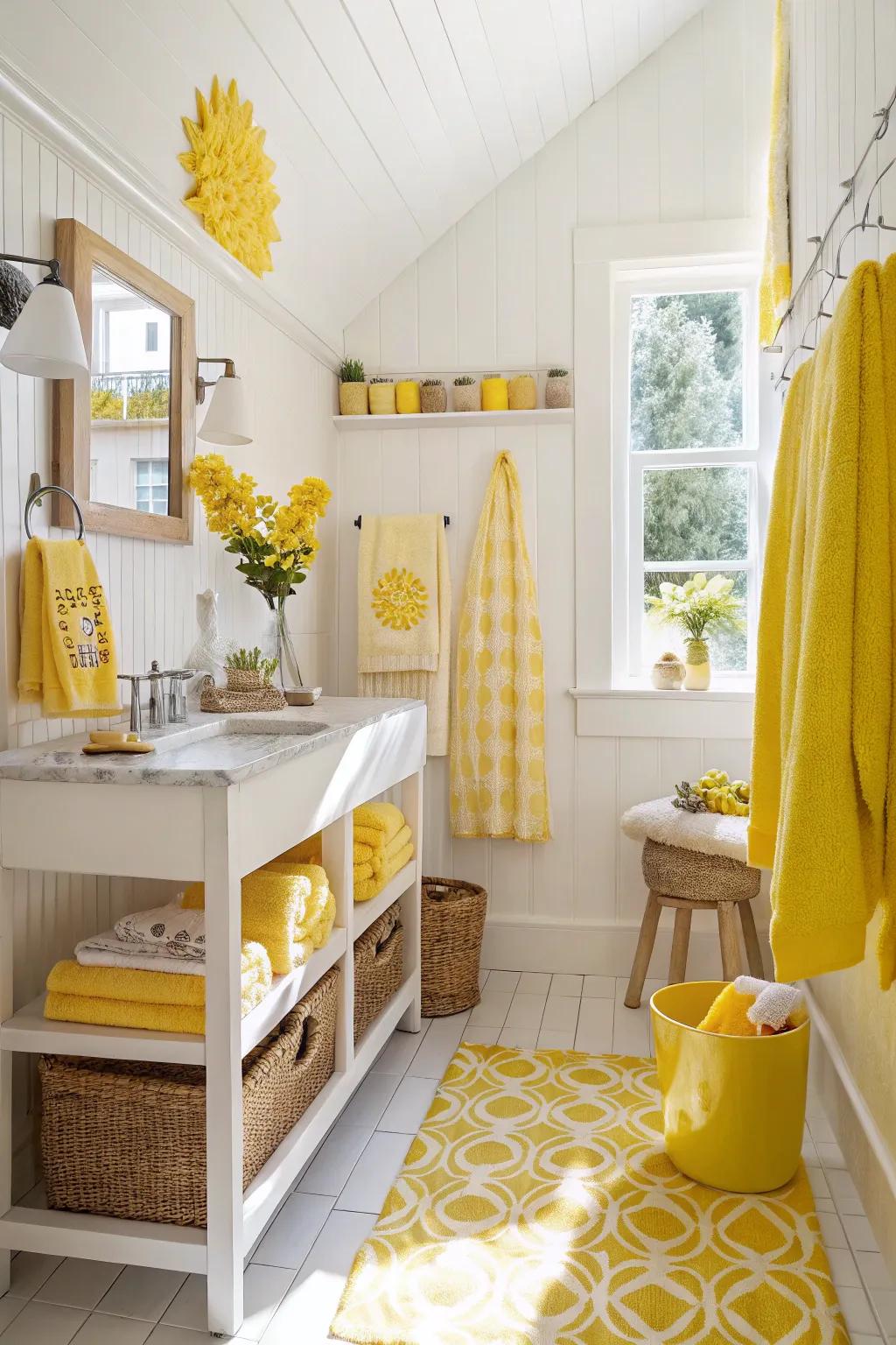 Warm and cheerful, sunny yellow accents are ideal for your bathroom.