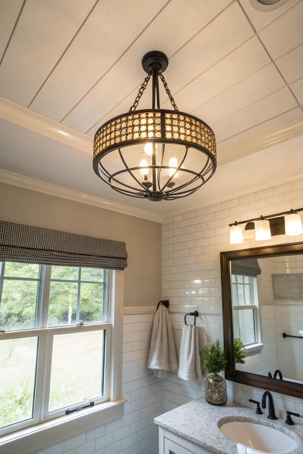 Ceiling lights perform as functional statement pieces.