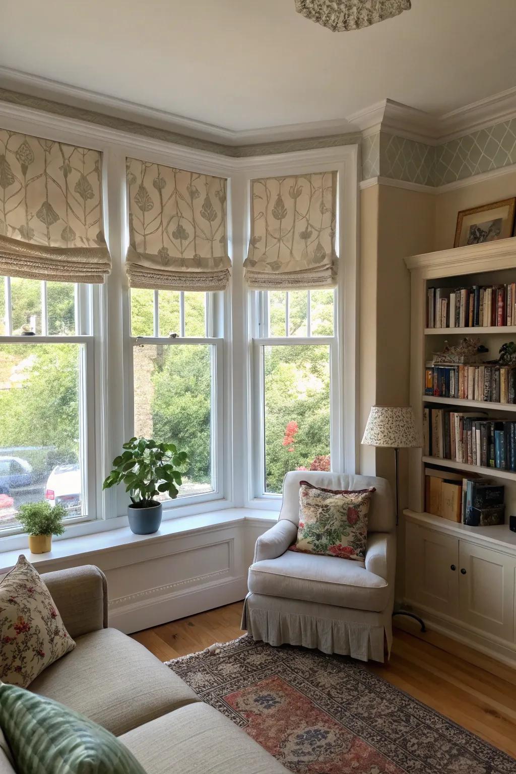 Chill Roman window toppers offer a casual chic vibe.