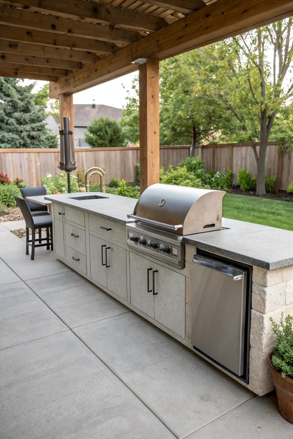Concrete counters add a modern feel to your BBQ patio.