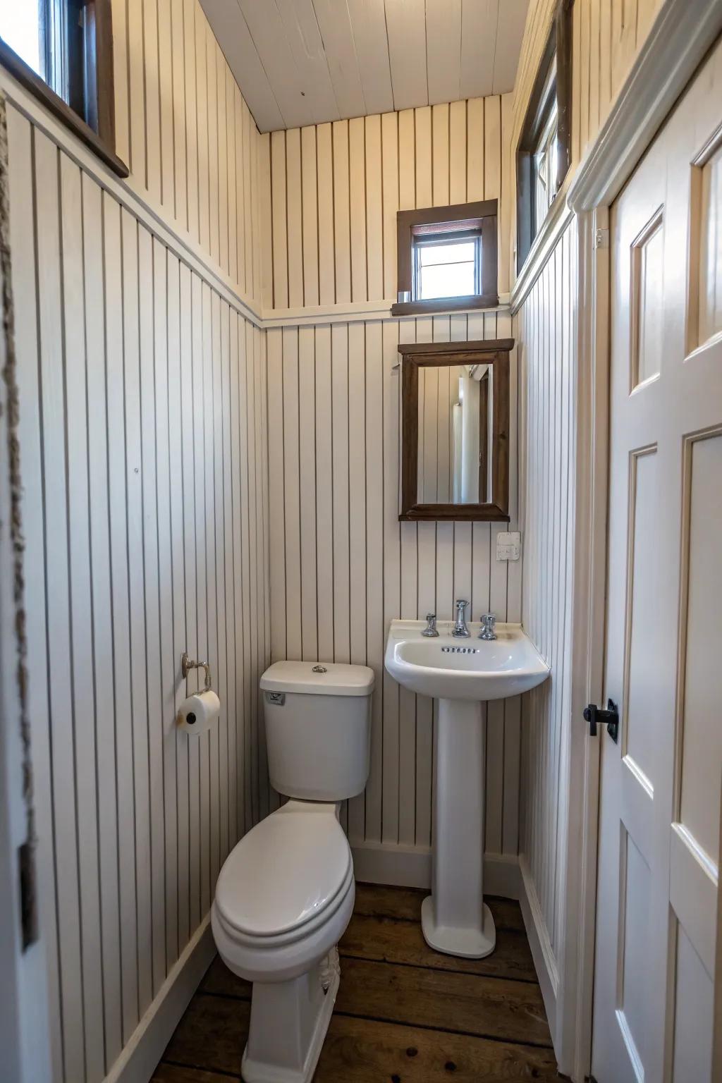 Upright plank panelling lines improve height perception.