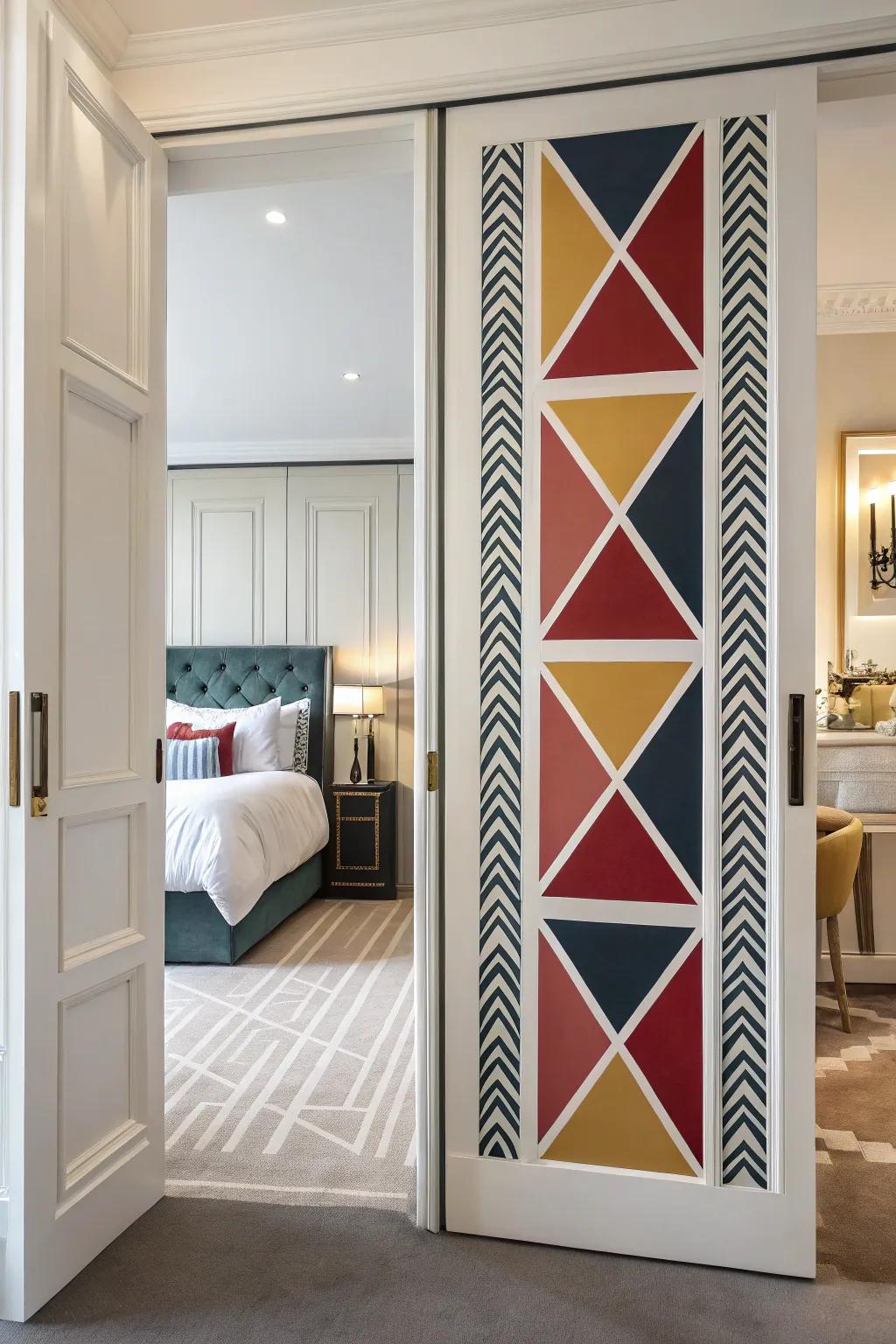 Shaped patterns add a modern and dynamic touch to your bedroom’s portal.