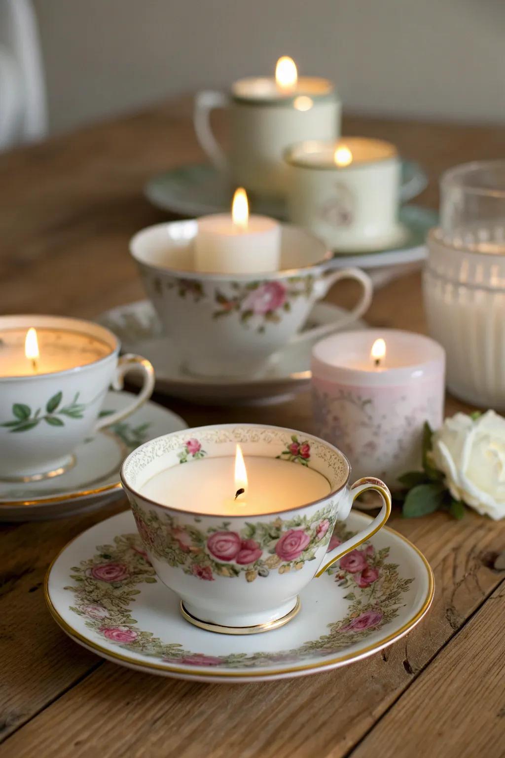 Conjure ambiance with tea service cup luminaries.