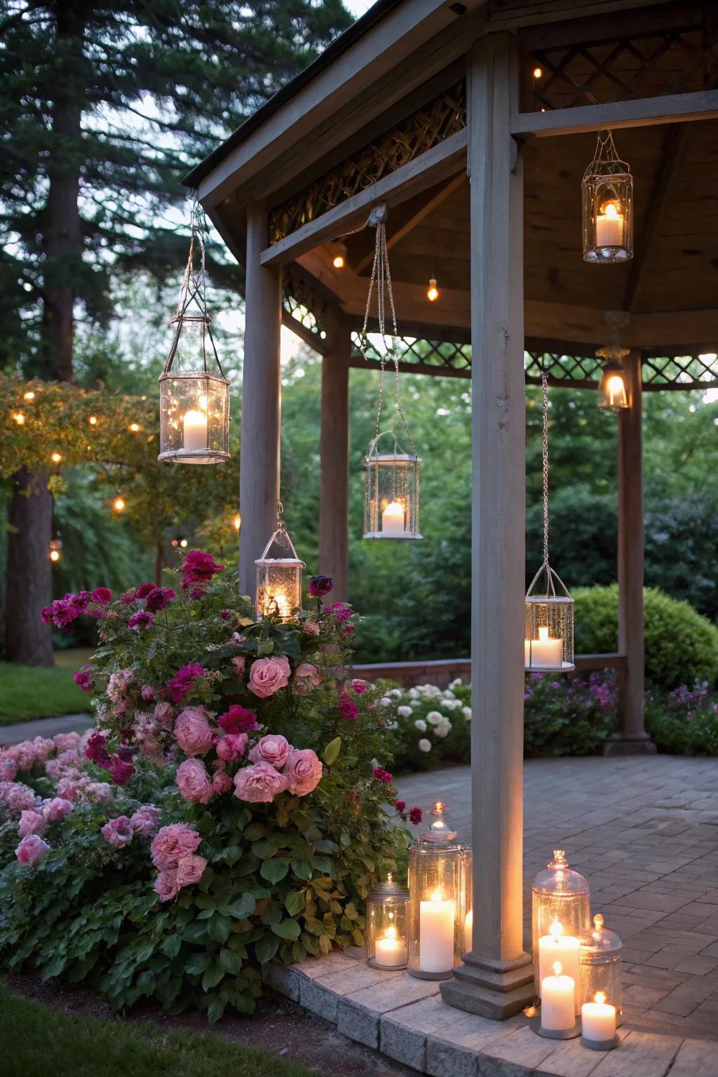 Dangling tapers beget an intimate and amorous ambiance.