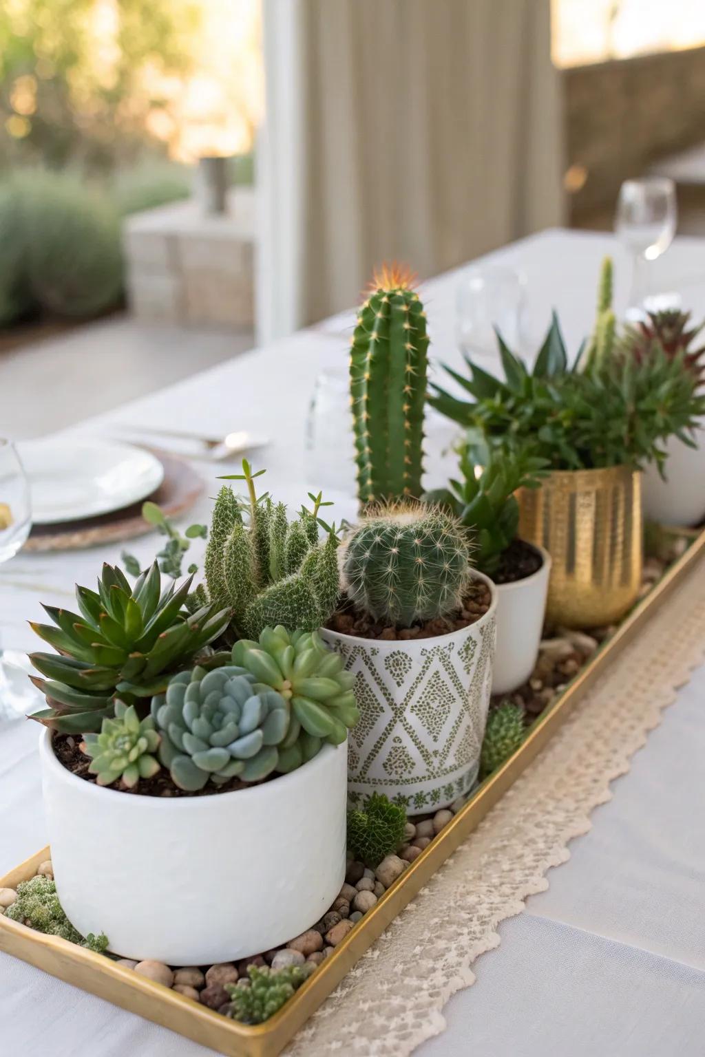 Cacti and succulents offer verdant greenery with minimal maintenance.