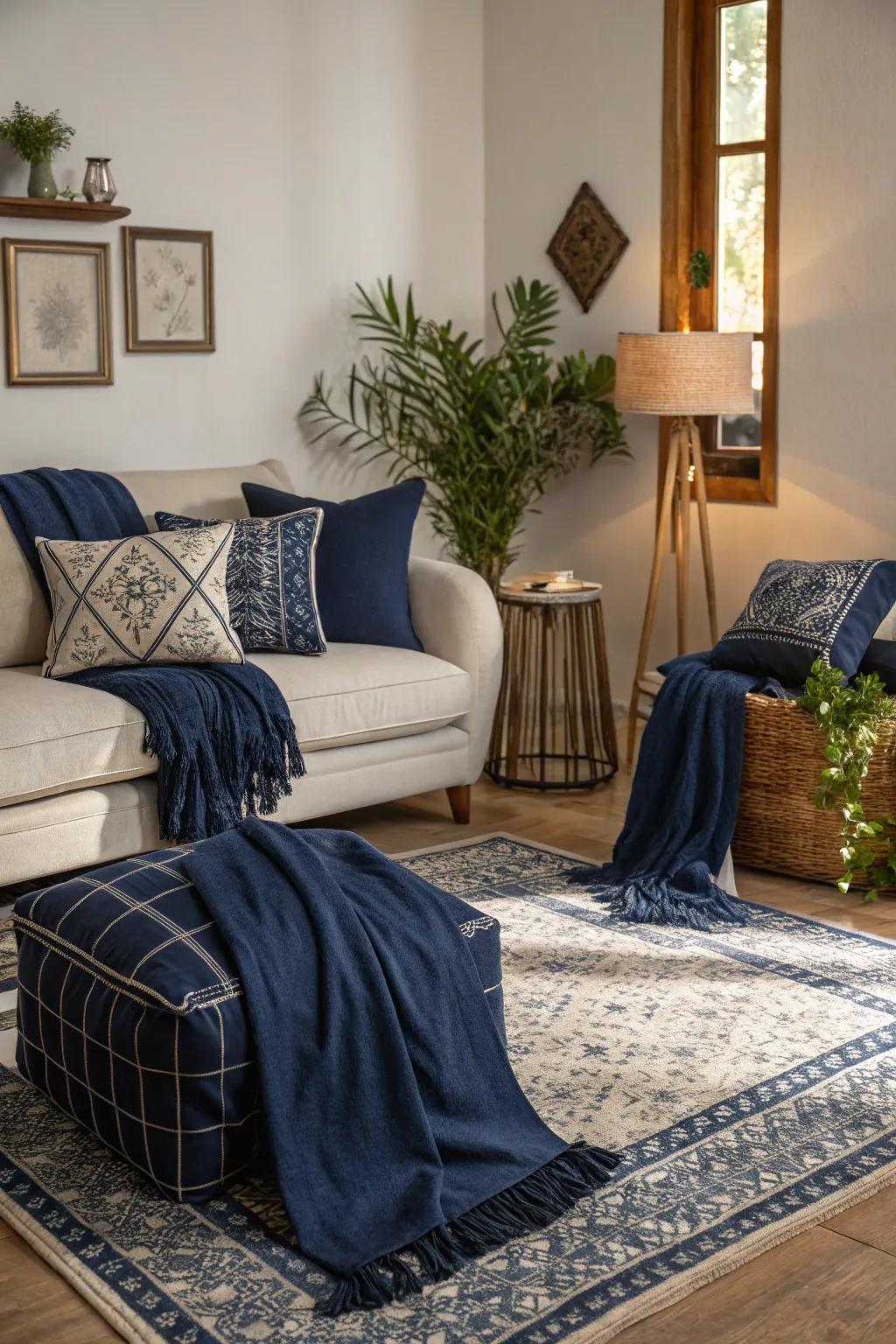 Inviting navy features for the parlor