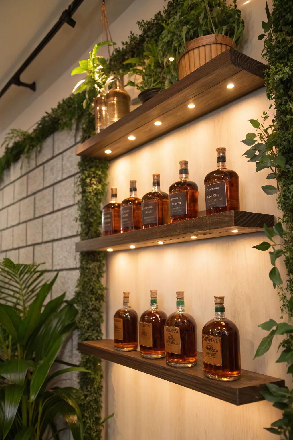 Floating racks with foliage fashion a revitalized nectar showcase.