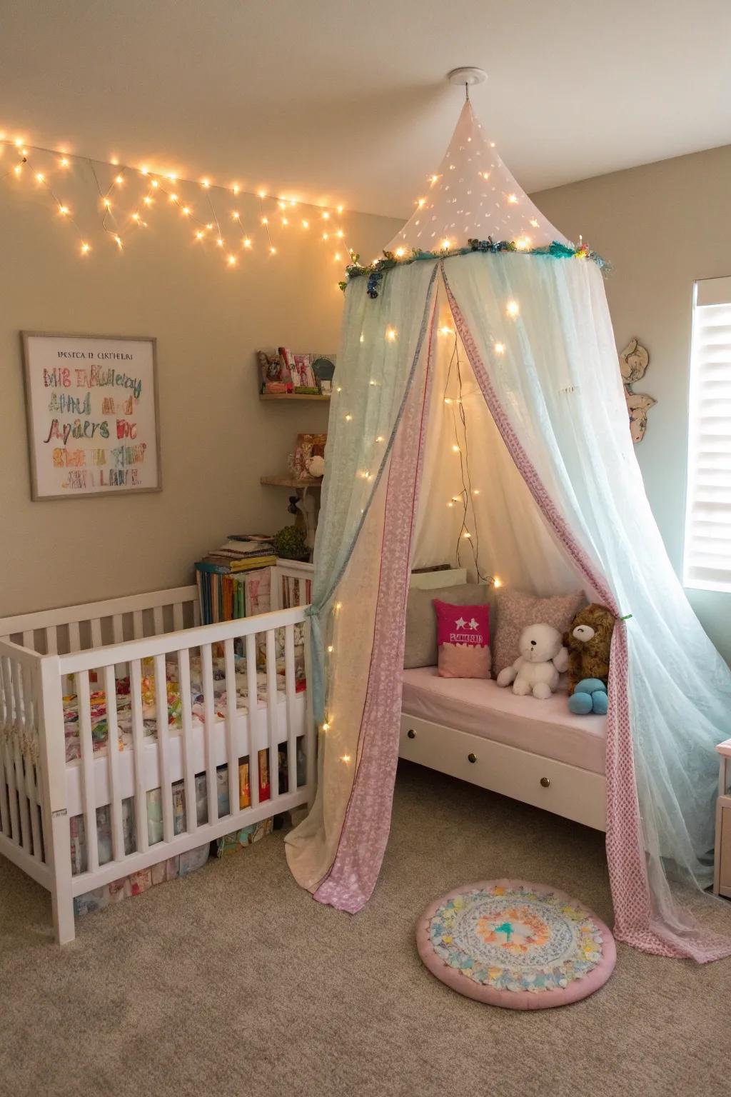 A canopy adds a magical and cozy feel to the shared space.